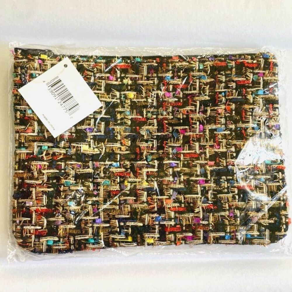 Nordstrom Tweed Beauty Makeup Cosmetic Bag Zipper Pouch Case Clutch
